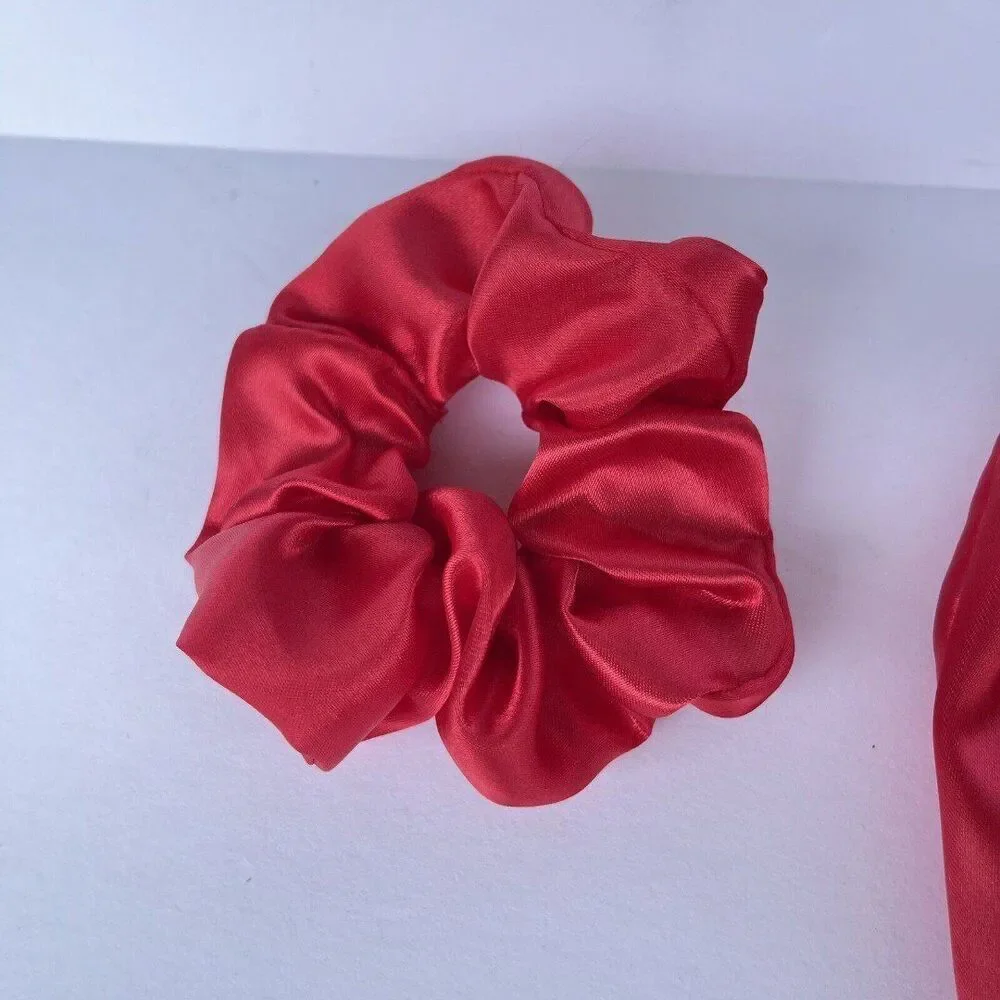 2 New Women Hair Satin Scrunchie Hair Tie Red